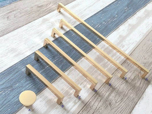 Polished Gold Cabinet Pulls, Circle Drawer Knobs, Slim Square, Modern Kitchen Hardware