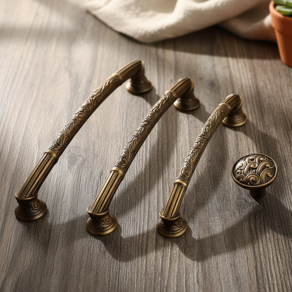 Antique Copper Dresser Pull Handle with Embossed Victorian Patterns - LynnsHardware
