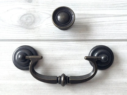 3.5" Drawer Pulls Drop Handle Dark Antique Bronze Vintage Style