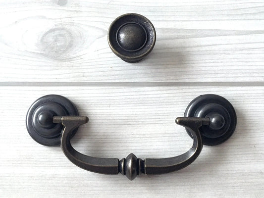 3.5" Drawer Pulls Drop Handle Dark Antique Bronze Vintage Style