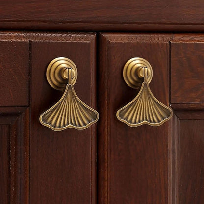 Ginkgo Leaf Drop Drawer Pulls, Solid Brass Pendant Cabinet Knobs, Nickel Gold Chrome Antique Brass