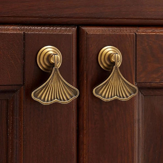 Ginkgo Leaf Drop Drawer Pulls, Solid Brass Pendant Cabinet Knobs, Nickel Gold Chrome Antique Brass