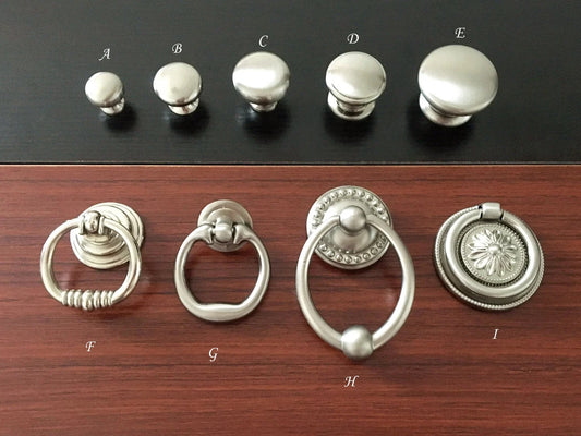 Nickel Cabinet Knobs, Drop Ring Drawer Pulls, Modern Kitchen Hardware