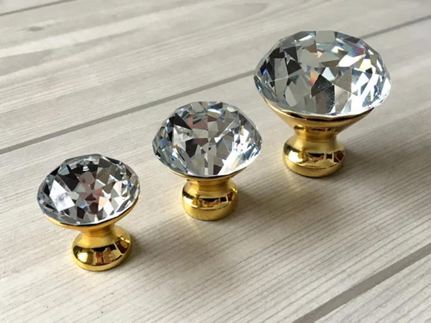 Crystal Glass Gold Diamond Cut Dresser Pulls