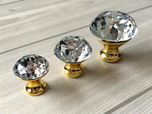 Crystal Glass Gold Diamond Cut Dresser Pulls