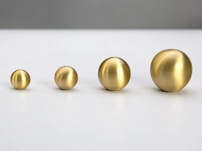 Brushed Gold Brass Ball Drawer Knobs - 0.55" to 1.2" Dia