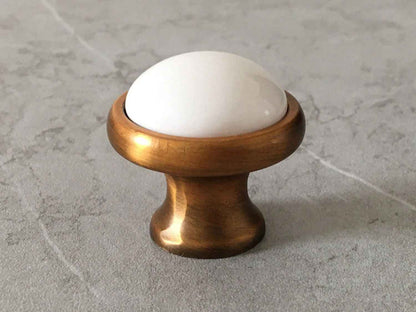3" Centers Ceramic Antique Copper White Cabinet Pull & Knob - 76 mm Holes
