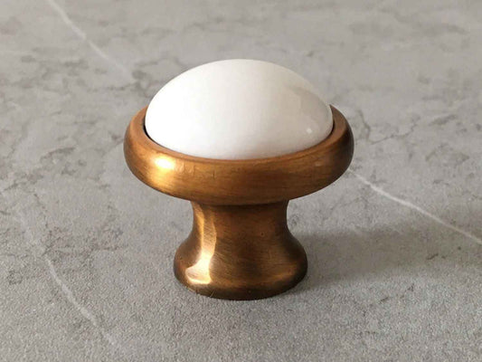 3" Centers Ceramic Antique Copper White Cabinet Pull & Knob - 76 mm Holes