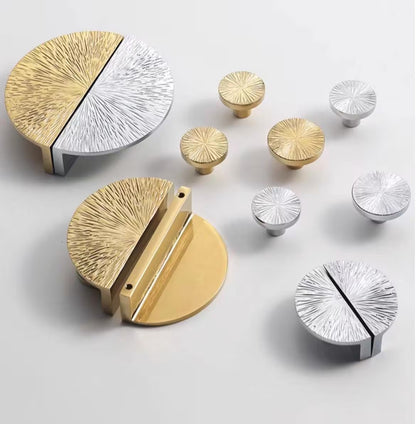 1.25" 2.5" Starburst Half Moon Drawer Pulls - Polished Brass/Chrome - LynnsHardware