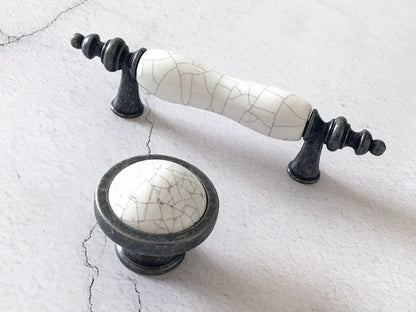 3" Drawer Pull Handles, White Crackle, Antique Pewter, 76 mm Centers