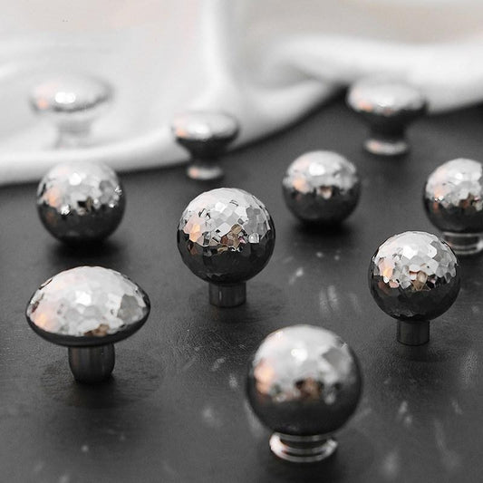 Silver Hammered Brass Drawer Knobs, Polished Chrome, Modern Kitchen Cabinet Hardware