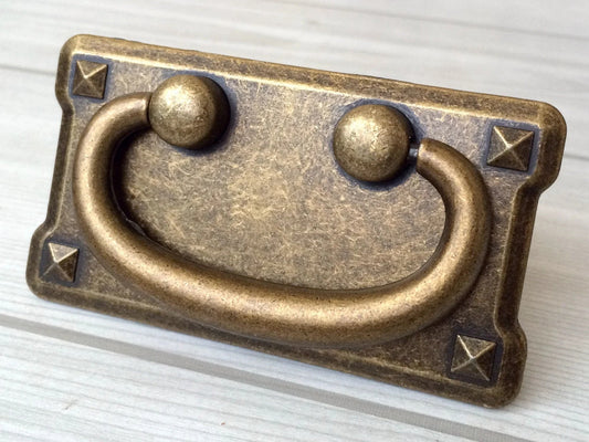 3" Rectangle Drop Bail Drawer Pulls with Backplate, Vintage Style, Antique Bronze
