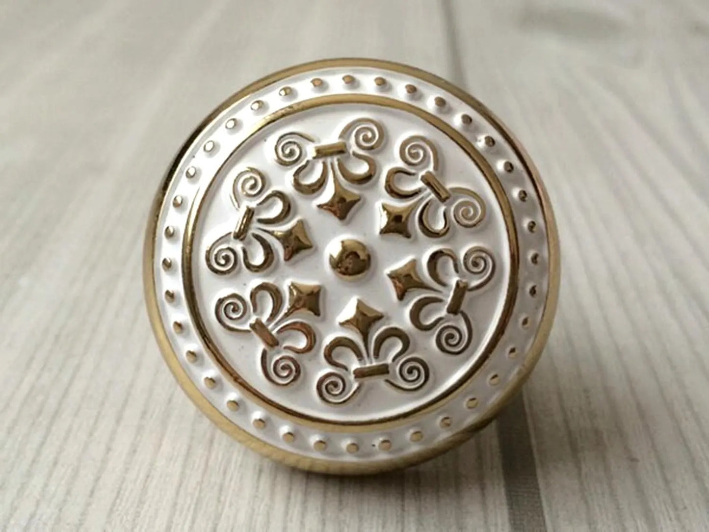 Shabby Chic Drawer Knob, Gold White Cabinet Door Pull, Decorative Kitchen Hardware