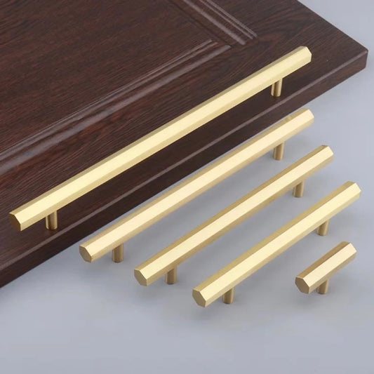 Solid Brass Hexagonal Cabinet Bar Handles, Geometric Kitchen Hardware