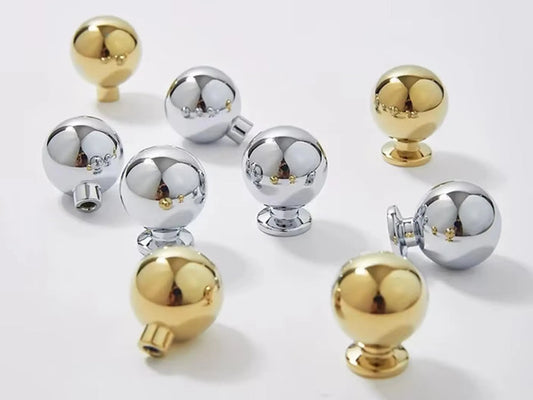 Brass Cabinet Ball Knobs, Polished Gold Chrome, Sleek Modern, Lynns Hardware