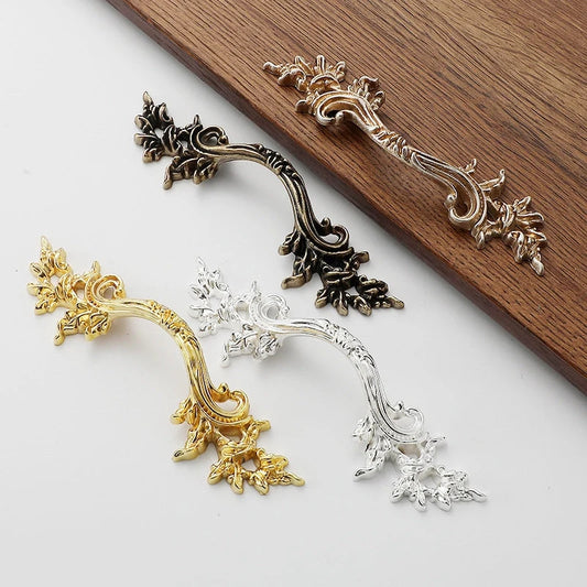 2.5" 3.75" C-C French Provincial Leafy Drawer Pulls, Antique Bronze Gold Silver, 64 96 mm Holes