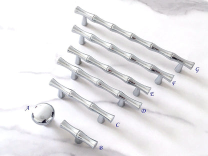 Bamboo Cabinet Pulls and Drawer Knobs, Polished Chrome Silver, Modern Kitchen Hardware