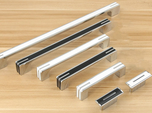 Modern Cabinet Bar Pulls, Square Drawer Handles, Polished Chrome, White, Black