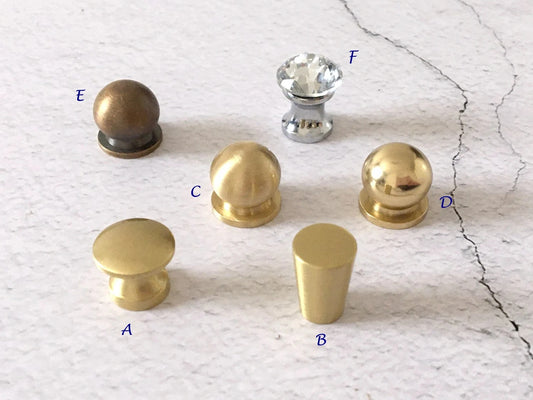 1/2" Dia Mini Drawer Pull, Brass Jewelry Box Knobs, Tiny Crystal Hardware