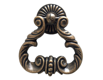 2.75" Wide Large Cabinet Drop Pull, Vintage Style Ring Drawer Knob, Antique Brass
