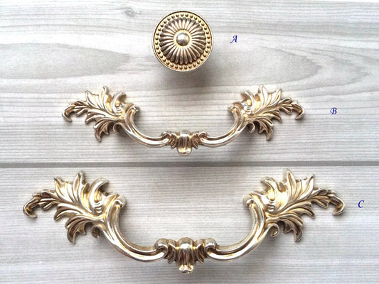 3" 3.75" Centers Antique Silver Leafy Drawer Pulls, Vintage Shabby Chic Cabinet Hardware