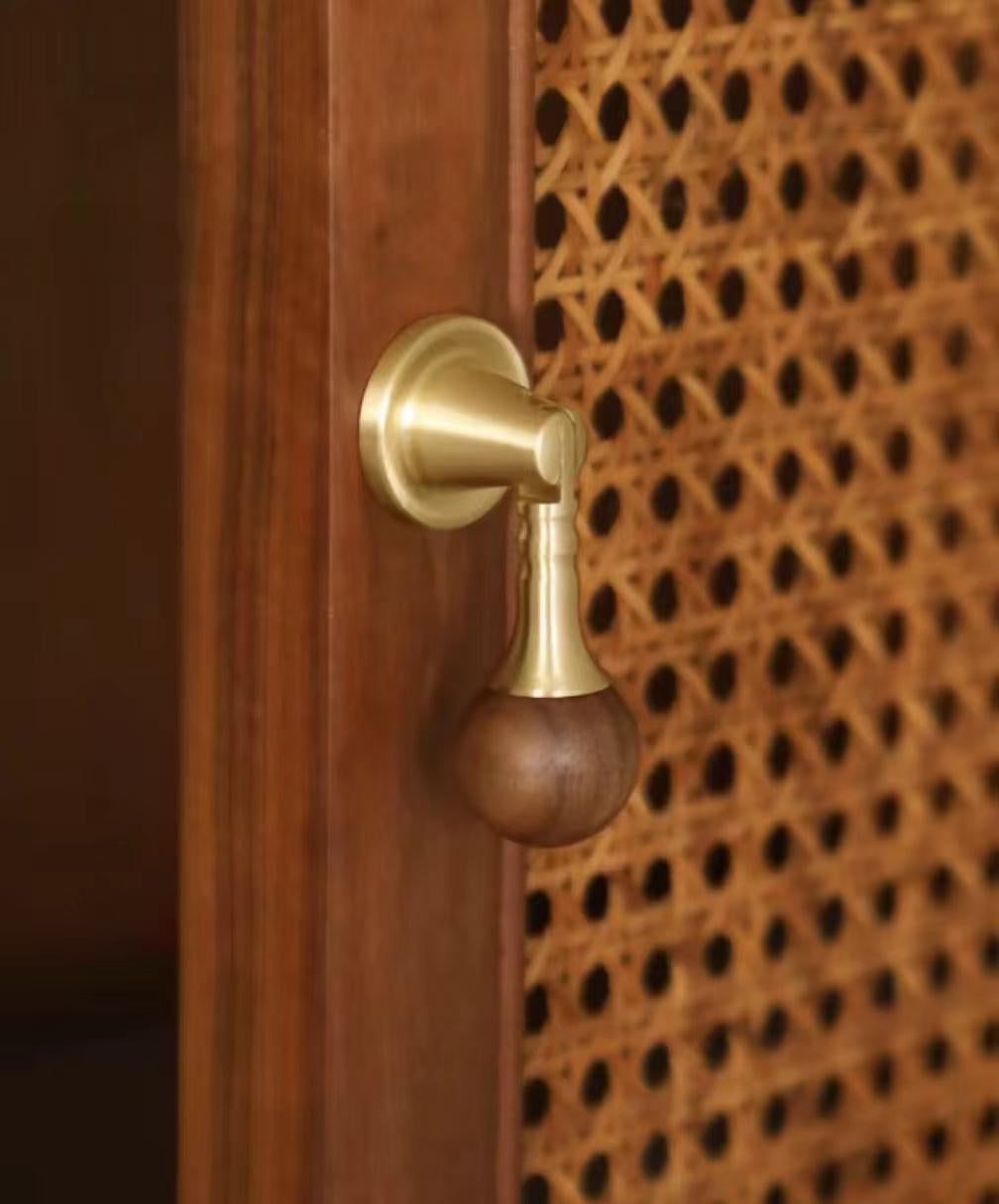 Walnut Brass Drop Drawer Pull - Pendant Cabinet Knob