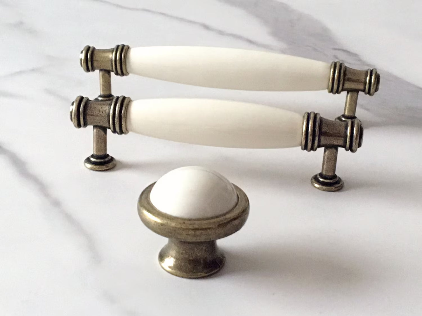 3.75" 5" Cream Ceramic Cabinet Pull Handles