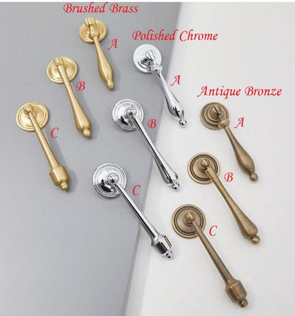 Brass Cabinet Teardrop Pull, Pendent Drawer Knob, Brushed Brass, Polished Chrome, Antique Bronze