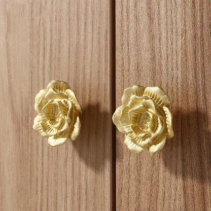 Decorative Camellia Brass Knobs, Blossom Petal Cabinet Pulls, Kitchen Hardware