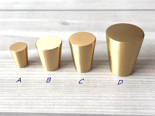 Tapered Brass Knob, Cone Drawer Pulls, Mid Century Modern Kitchen Hardware, Brushed Gold