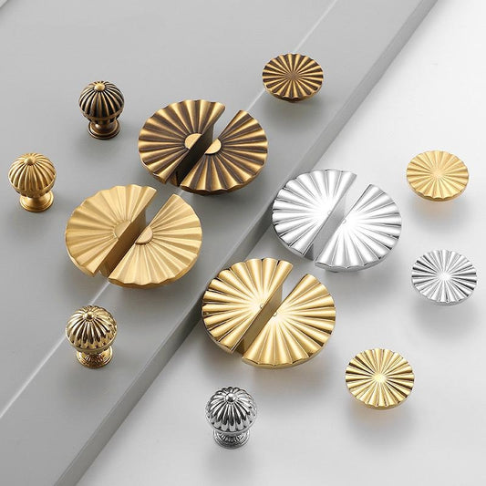 Modern Sunburst Semicircle Cabinet Pulls, Solid Brass, Half Circle, Mid Century Modern Kitchen Hardware