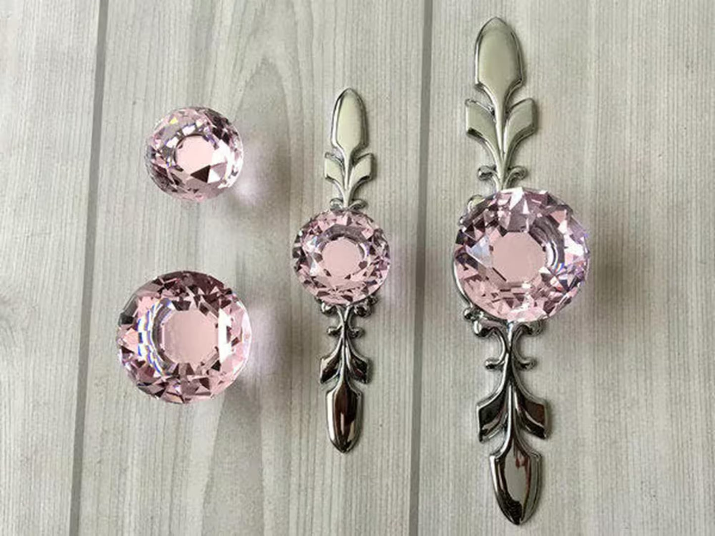 Pink Glass Drawer Knobs with Backplate, Polished Chrome