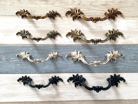 Leafy Drawer Pulls, 3" 3.75" Centers, French Provincial, 76 96 mm Holes