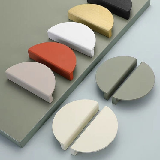 Half Moon Drawer Pulls, 2.5", 5", 6.25" Centers, Gold, Beige, Gray, White, Green, Orange