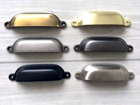 3.75" Centers Cup Drawer Pull, Gold, Silver, Bronze, Nickel, Pewter