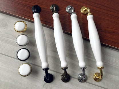 7.5" Kitchen Cabinet Pulls, Round Knobs, 192 mm Centers, Porcelain, White Bronze Chrome