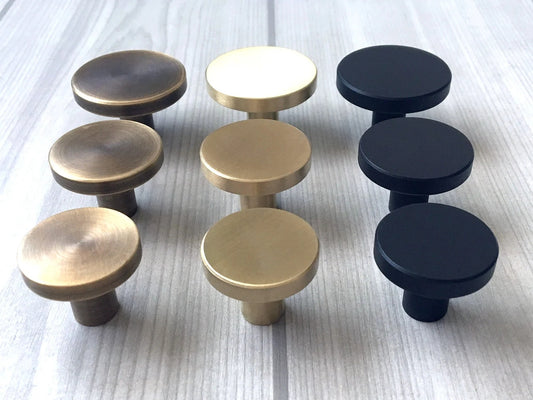 Circle Brass Knob, Round Drawer Pulls, Kitchen Hardware, Black Bronze Gold