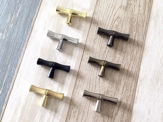 T Shaped Knob Bamboo Drawer Handles, Bronze Gold Pewter Nickel Chrome
