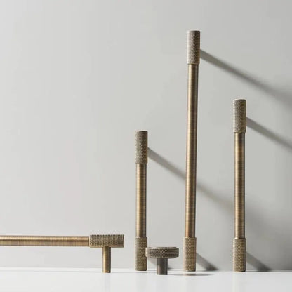 Knurled Brass Cabinet Bar Pulls in Matte Black, Antique Bronze & Brushed Gold
