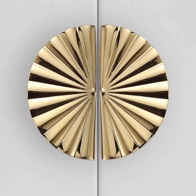 Brass Sunburst Half Moon Drawer Knob, Semi Circle Cabinet Pull, Black Gold Chrome