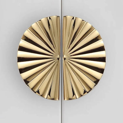 Brass Sunburst Half Moon Drawer Knob, Semi Circle Cabinet Pull, Black Gold Chrome