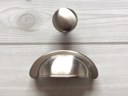 2-3/4" Brushed Nickel Cup Drawer Pull Cabinet Knob 2.75 Inch 70 mm Centers