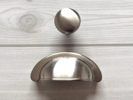 2-3/4" Brushed Nickel Cup Drawer Pull Cabinet Knob 2.75 Inch 70 mm Centers