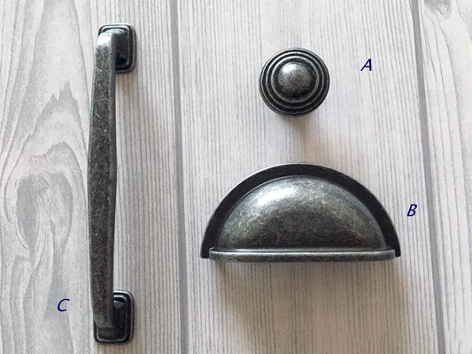 Antique Pewter Cup Drawer Pulls, Cabinet Handles, Kitchen Hardware