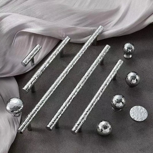 Hammered Brass Drawer Pulls, T Bar Cabinet Door Handles, Ball Knobs, Polished Chrome