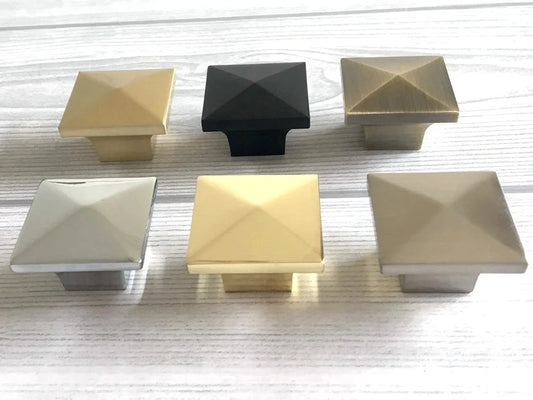 Square Cabinet Knobs, Modern Kitchen Hardware, Gold Nickel Bronze Chrome Black