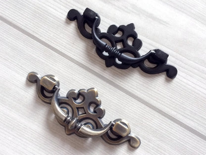3.25" C-C Georgian Swing Bail Dresser Drawer Pull, Black Antique Bronze Gold