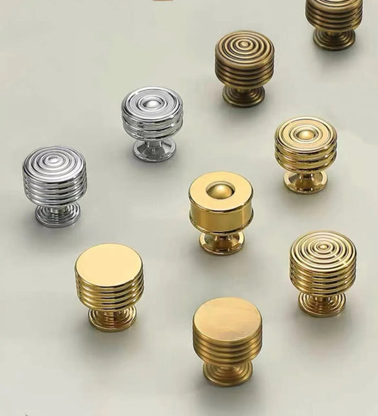 Brass Circle Drawer Knobs, Reeded Ringed Cabinet Knobs, Gold Chrome Antique Bronze