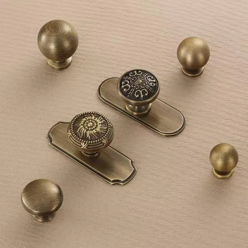 Solid Brass Cabinet Knob with Backplate, Antique Bronze, Victorian Round Floral Knob
