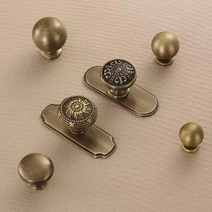 Solid Brass Cabinet Knob with Backplate, Antique Bronze, Victorian Round Floral Knob